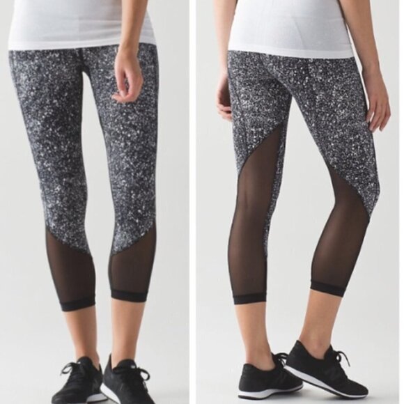 Lululemon Pace Rival Crop Marathon Splatter White Black / Black size 8 W6ABMS - Picture 1 of 10